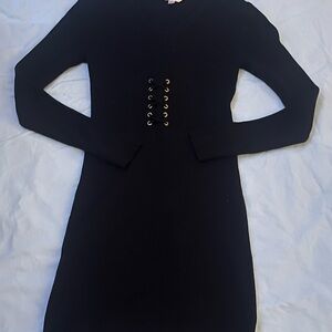Black Lace-Up Sweater Dress